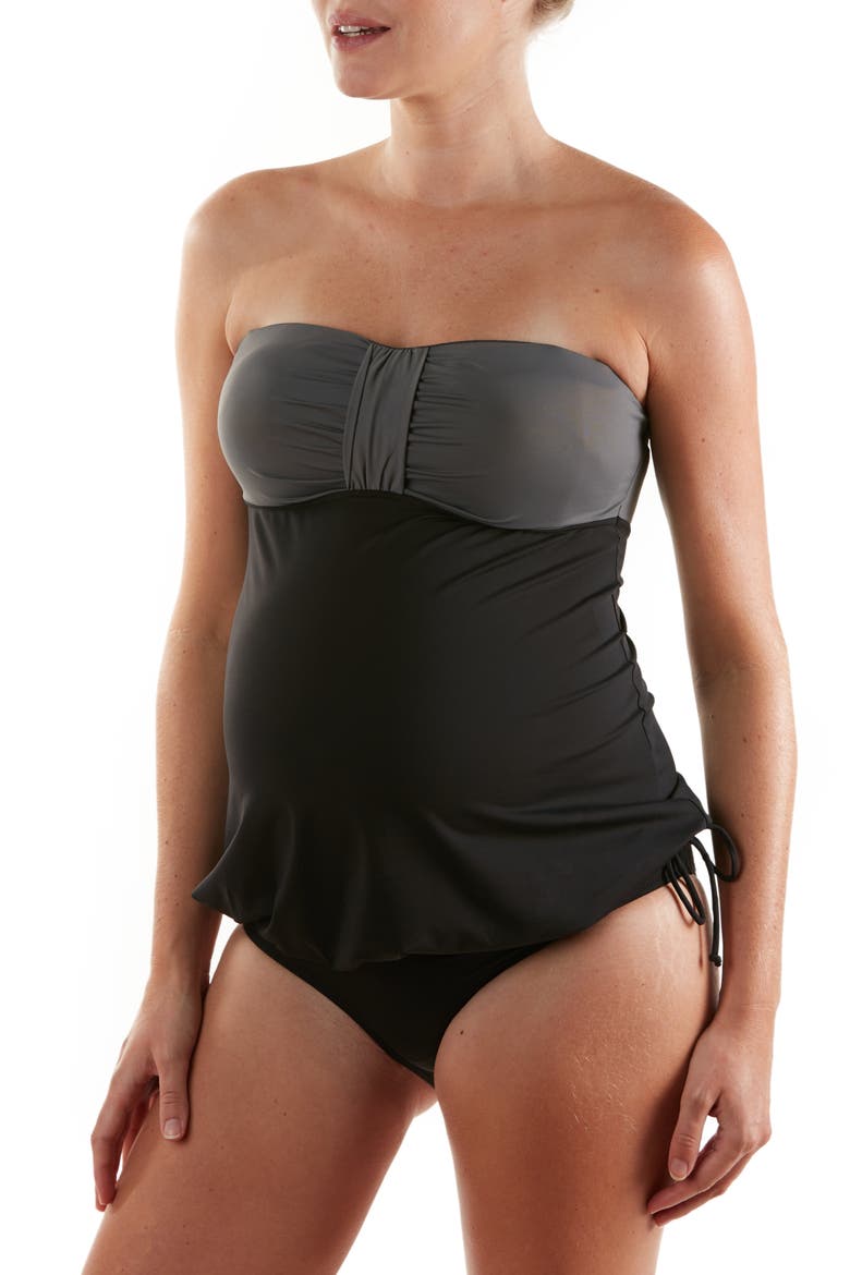 Eden Two-Piece Colorblock Maternity Tankini Swimsuit, Main, color, BLACK
