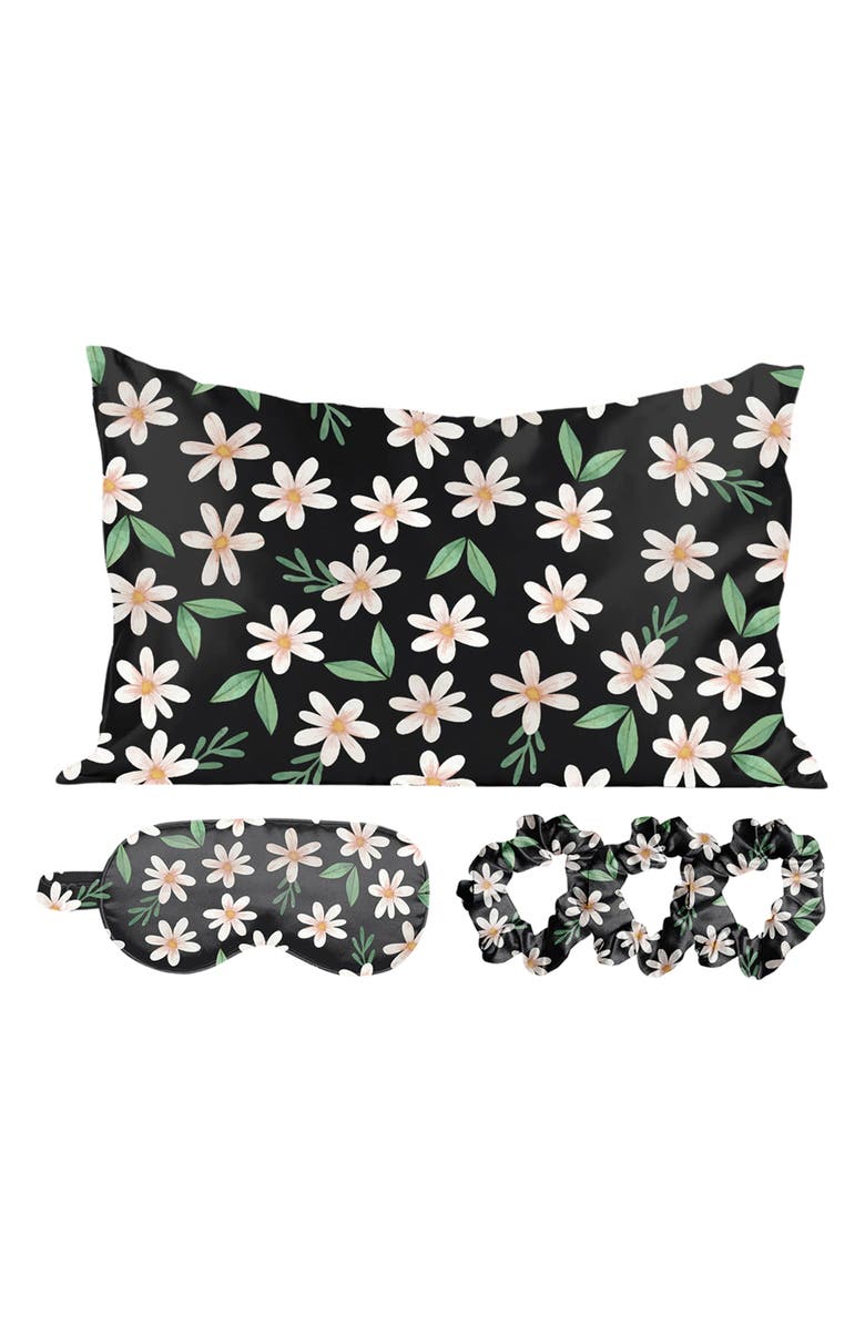 Luxury Home Satin Sleep 5-Piece Set, Main, color, Flower/ Black