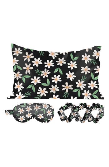 Luxury Home Satin Sleep 5-piece Set In Flower/black