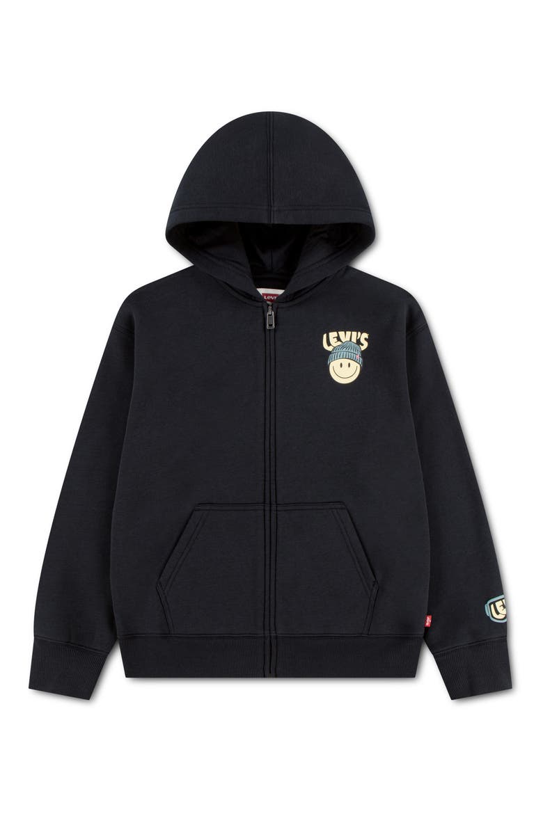 Kids' Winter Smiley Full Zip Graphic Hoodie, Main, color, JET BLACK
