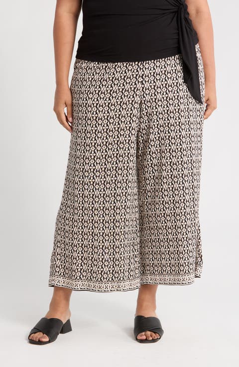 Print Crop Wide Leg Pants (Plus)