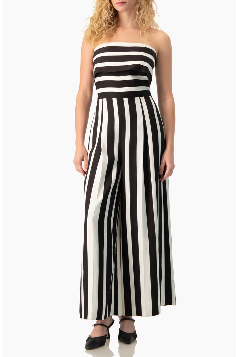 High-Contrast Stripe Strapless Formal Maxi Gown, Main, color, Black