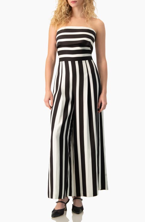 High-Contrast Stripe Strapless Formal Maxi Gown