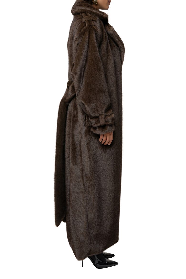 Uptown Belted Faux Fur Longline Coat, Alternate, color, BROWN