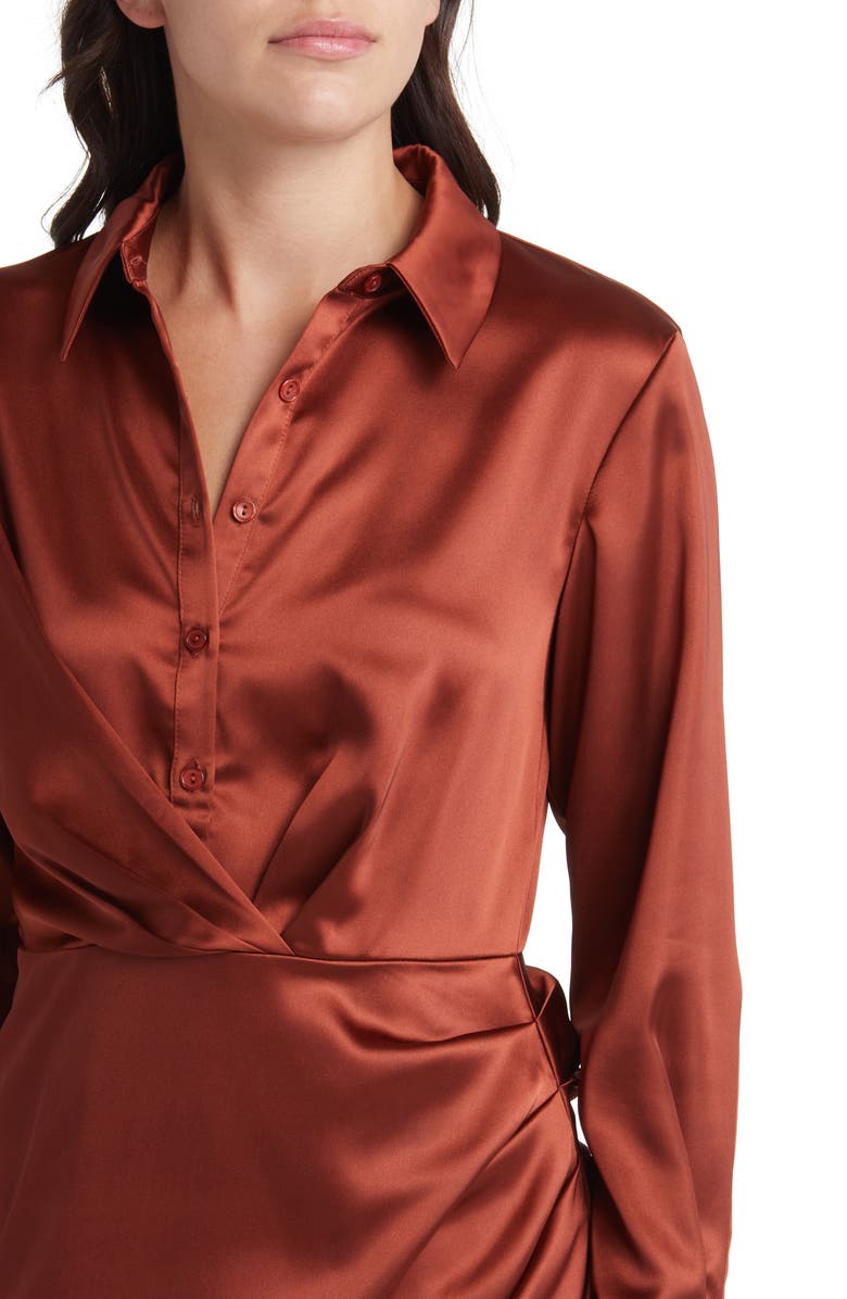 Mila Mae Long Sleeve Satin Shirtdress, Alternate, color, 