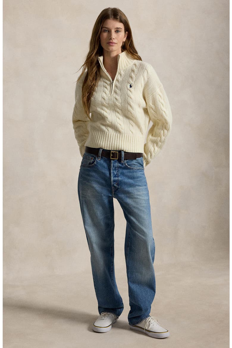 Cable Wool & Cashmere Half-Zip Sweater, Alternate, color, AUTHENTIC CREAM