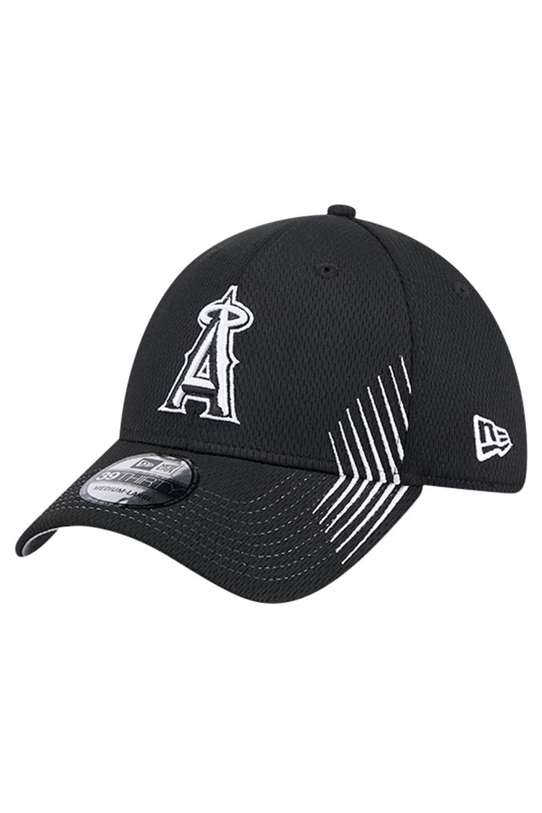 Men's New Era Black Los Angeles Angels Active Dash Mark 39THIRTY Flex Hat, Main, color, Black