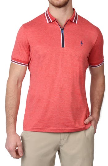 Tailorbyrd Perforated Quarter Zip Performance Polo In Sunwashed Red