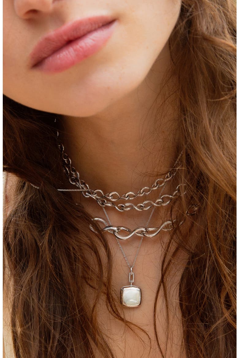 Viv Slim Cushion Locket Necklace, Alternate, color, STERLING SILVER