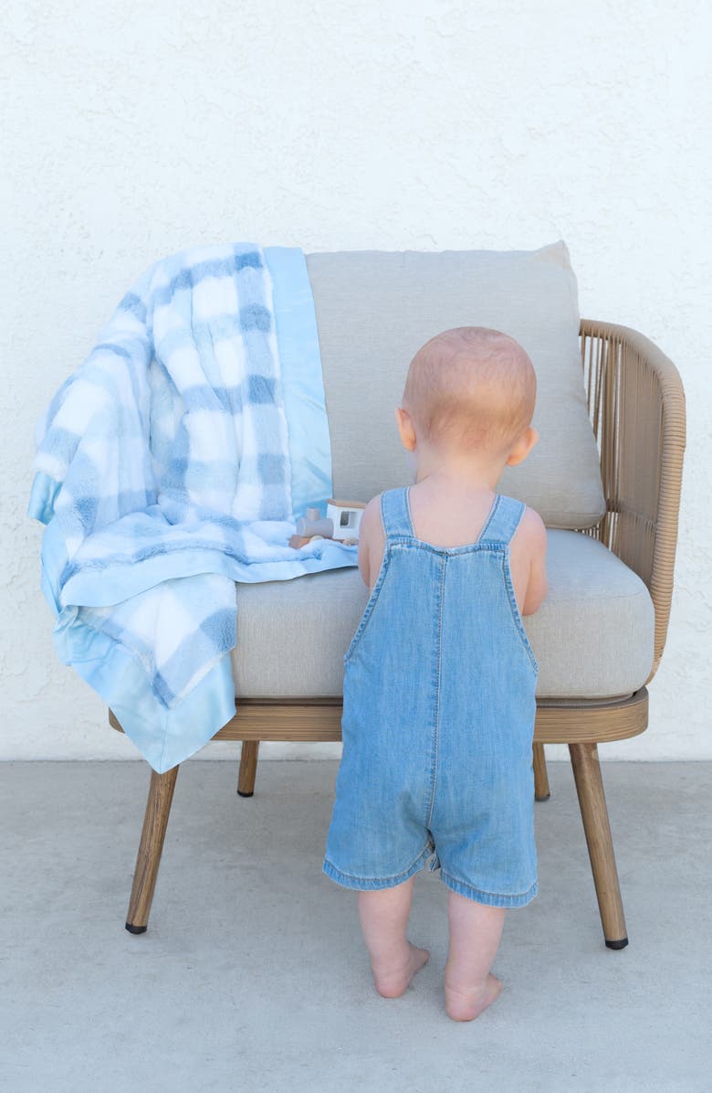 Little Giraffe Luxe Plaid Faux Fur Baby Blanket, Alternate, color, Blue