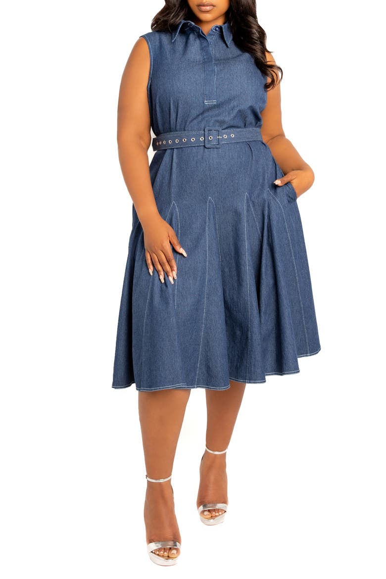 Belted Denim Shirtdress, Main, color, DENIM BLUE