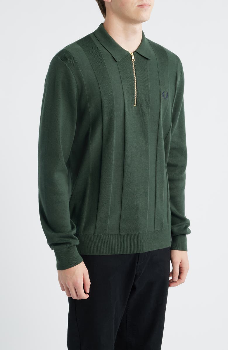 Fred Perry Long Sleeve Textured Stripe Cotton Zip Polo Sweater, Alternate, color, Court Green