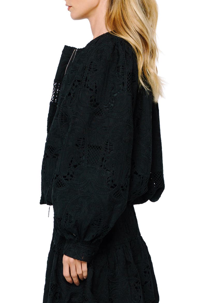 Donna Eyelet Bomber Jacket, Alternate, color, BLACK