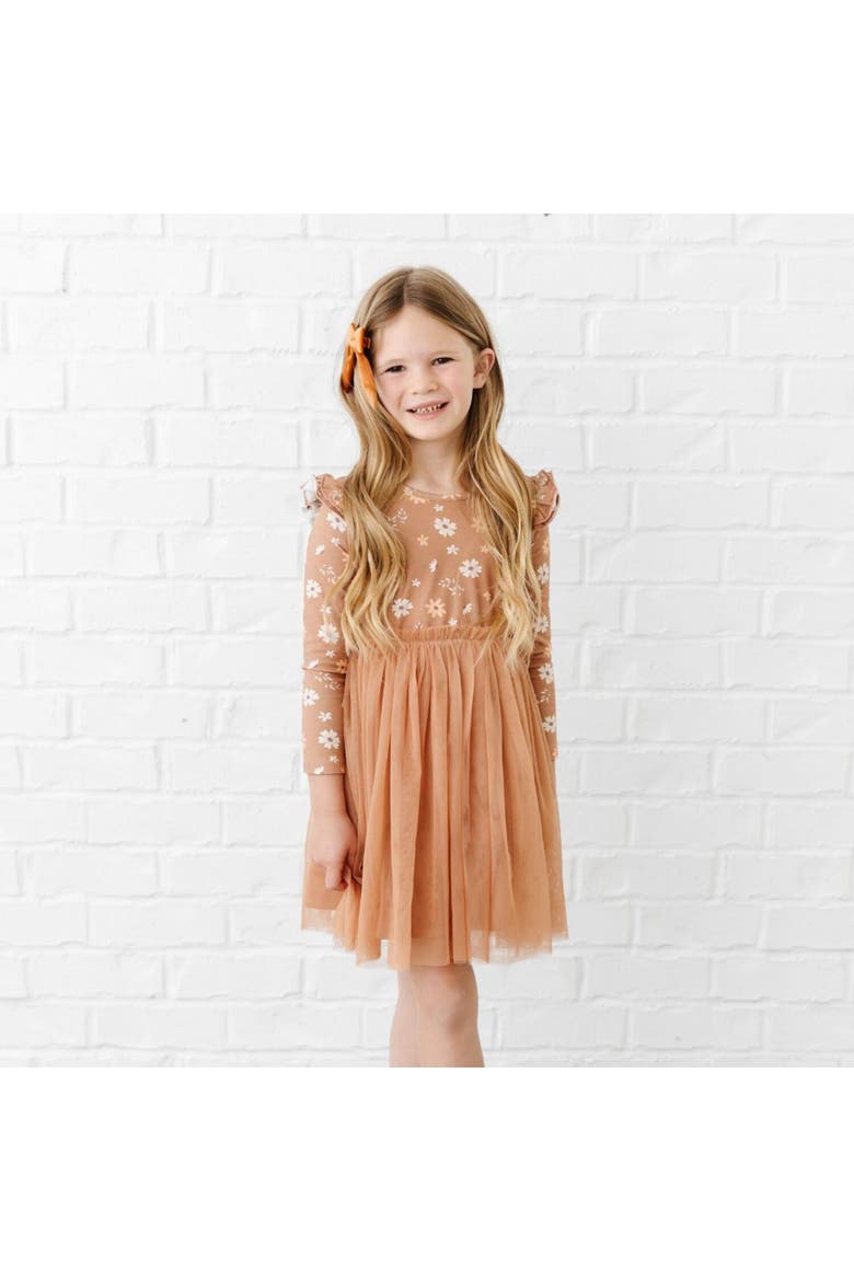 Ditsy Fall Floral Long Sleeve Tutu Dress, Alternate, color, Brown