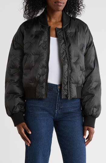Hudson Jeans Embossed Quilted Bomber Jacket In Black
