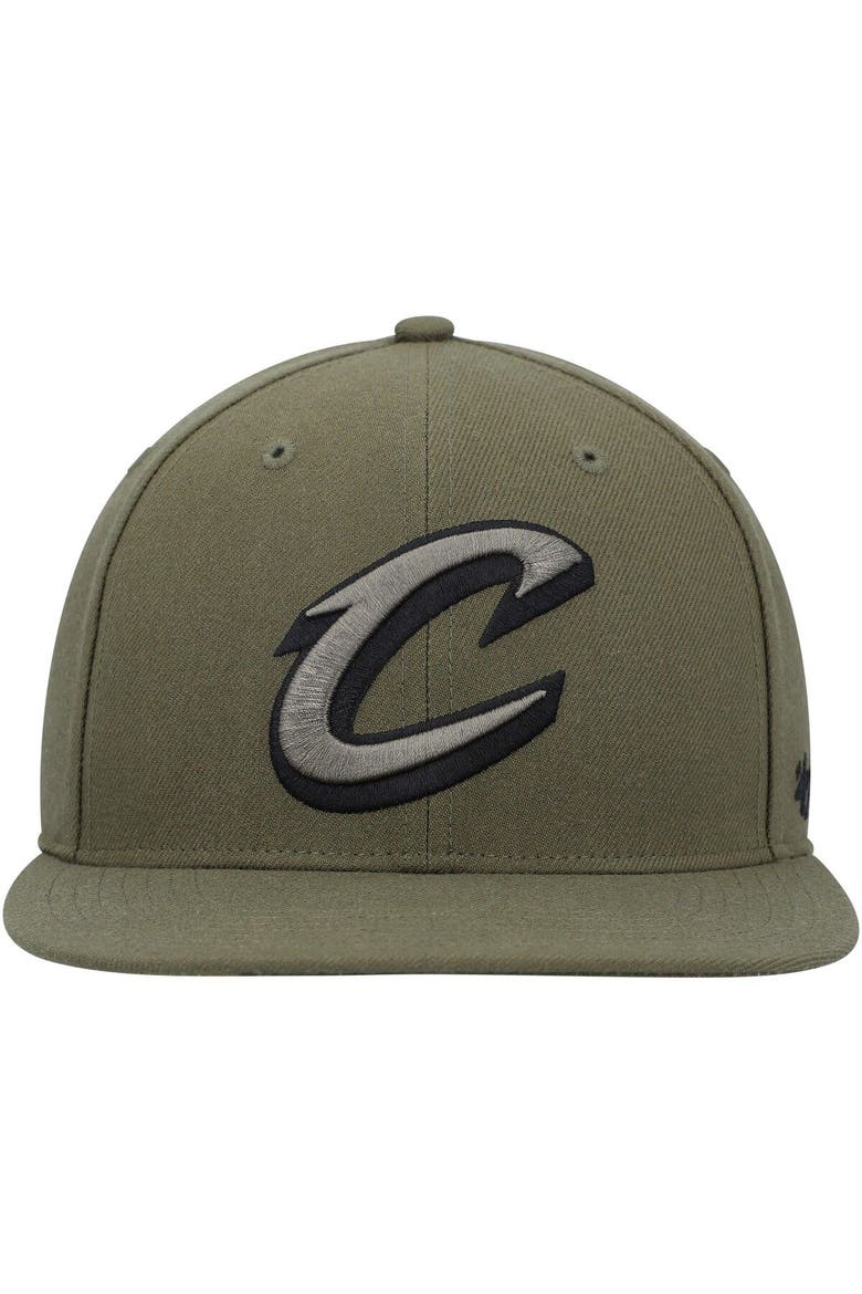 Men's '47 Olive Cleveland Cavaliers Ballpark Camo Captain Snapback Hat, Alternate, color, Olive