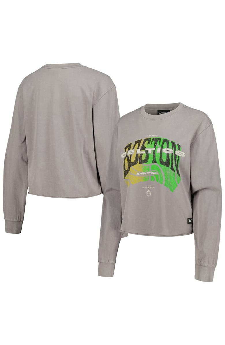 THE WILD COLLECTIVE Women's The Wild Collective  Gray Boston Celtics Band Cropped Long Sleeve T-Shirt, Main, color, 