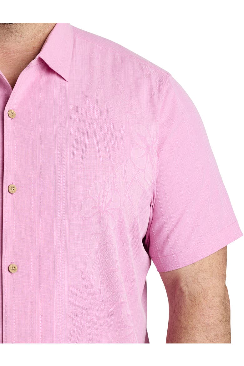 Bali Border Floral Jacquard Short Sleeve Silk Button-Up Shirt, Alternate, color, PINK PEONY