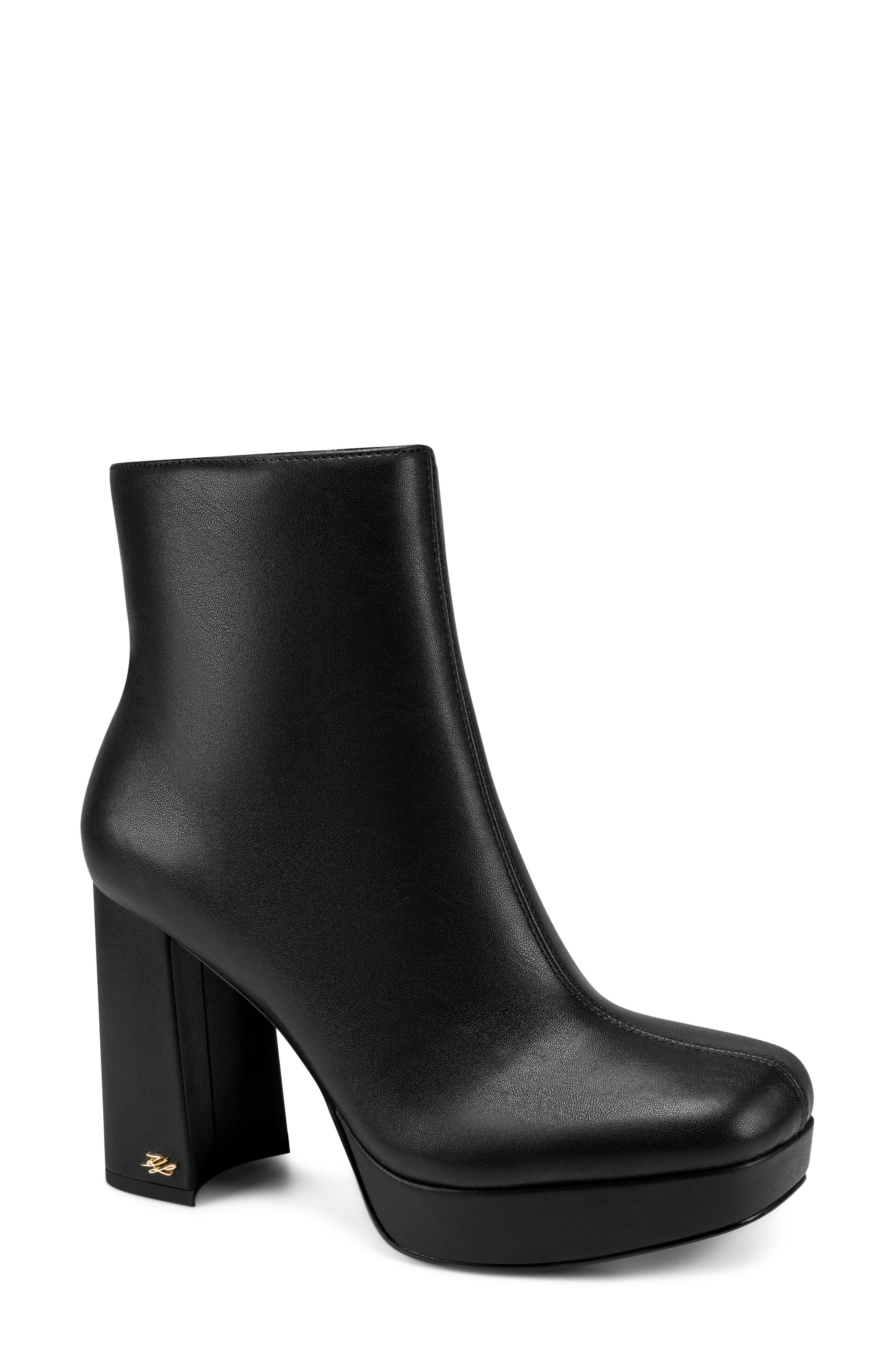 Malika Faux Leather Platform Bootie, Main, color, BLACK