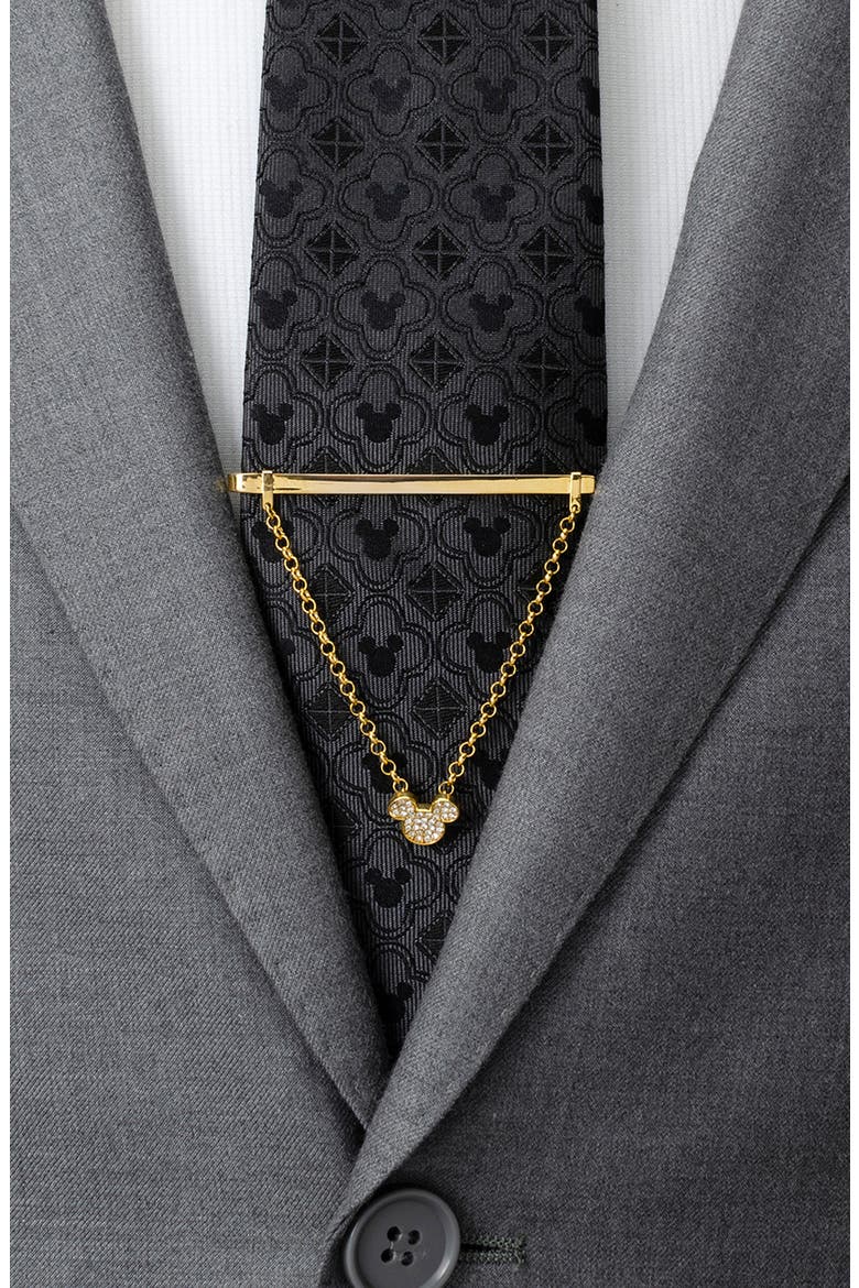 x Disney Mickey Gold Crystal Chain Tie Bar with Chain, Alternate, color, GOLD