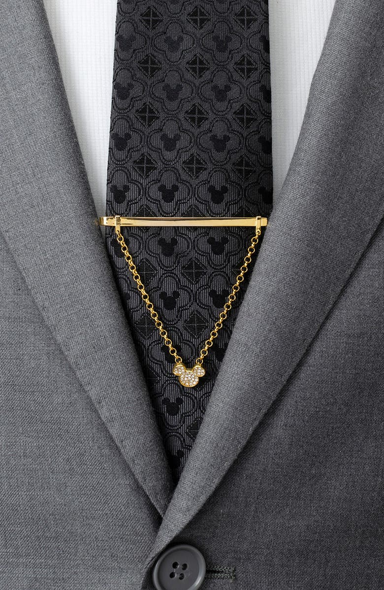 Cufflinks, Inc. x Disney Mickey Gold Crystal Chain Tie Bar with Chain, Alternate, color, Gold