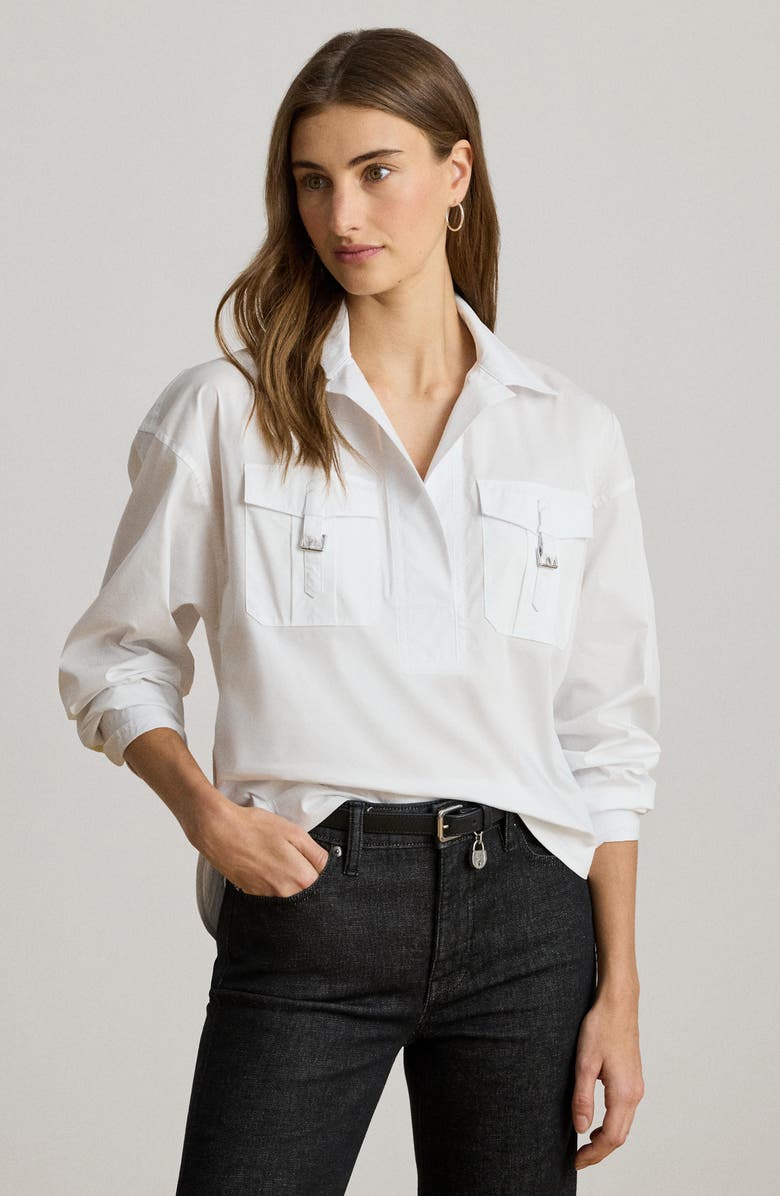 Lauren Ralph Lauren Silky Stretch Cotton Utility Shirt, Alternate, color, White
