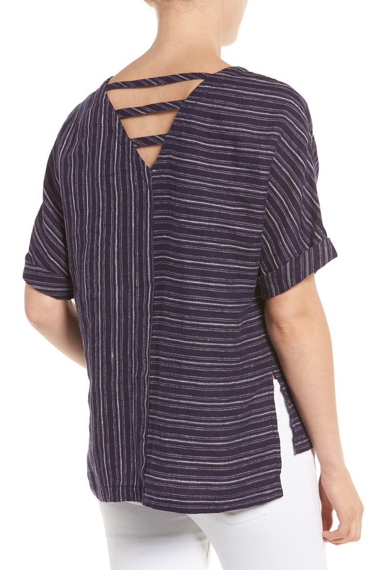 V-Back Linen Top, Alternate, color, NAVY DUSK PATTERN
