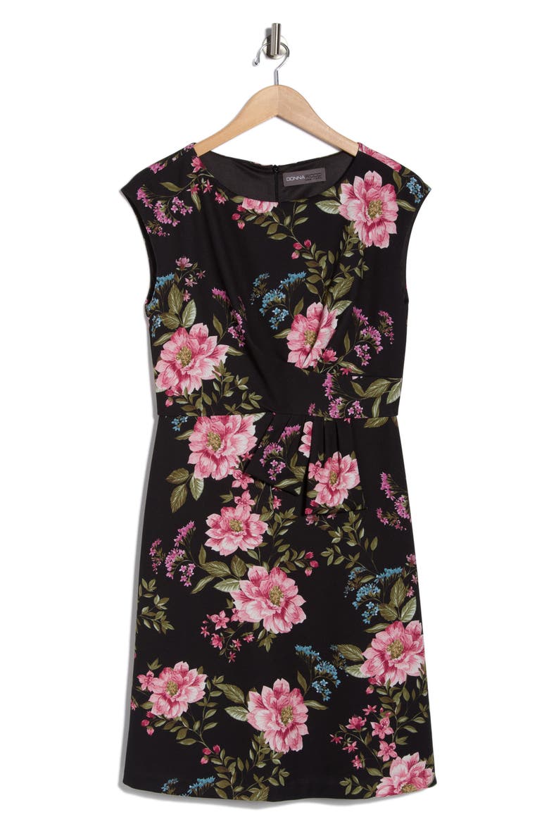 Boat Neck Faux Wrap A-Line Dress, Alternate, color, BLACK/ PINK