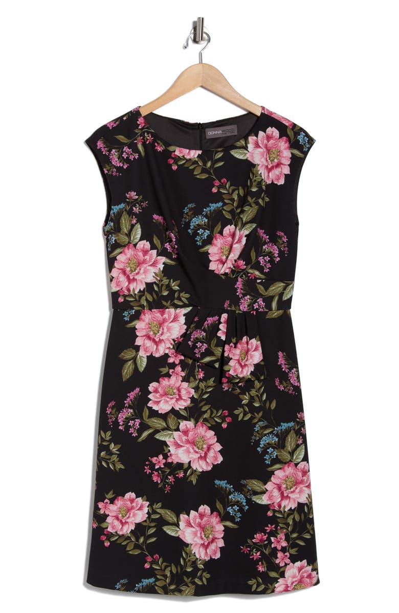 Julia Jordan Boat Neck Faux Wrap A-Line Dress, Alternate, color, Black/ Pink