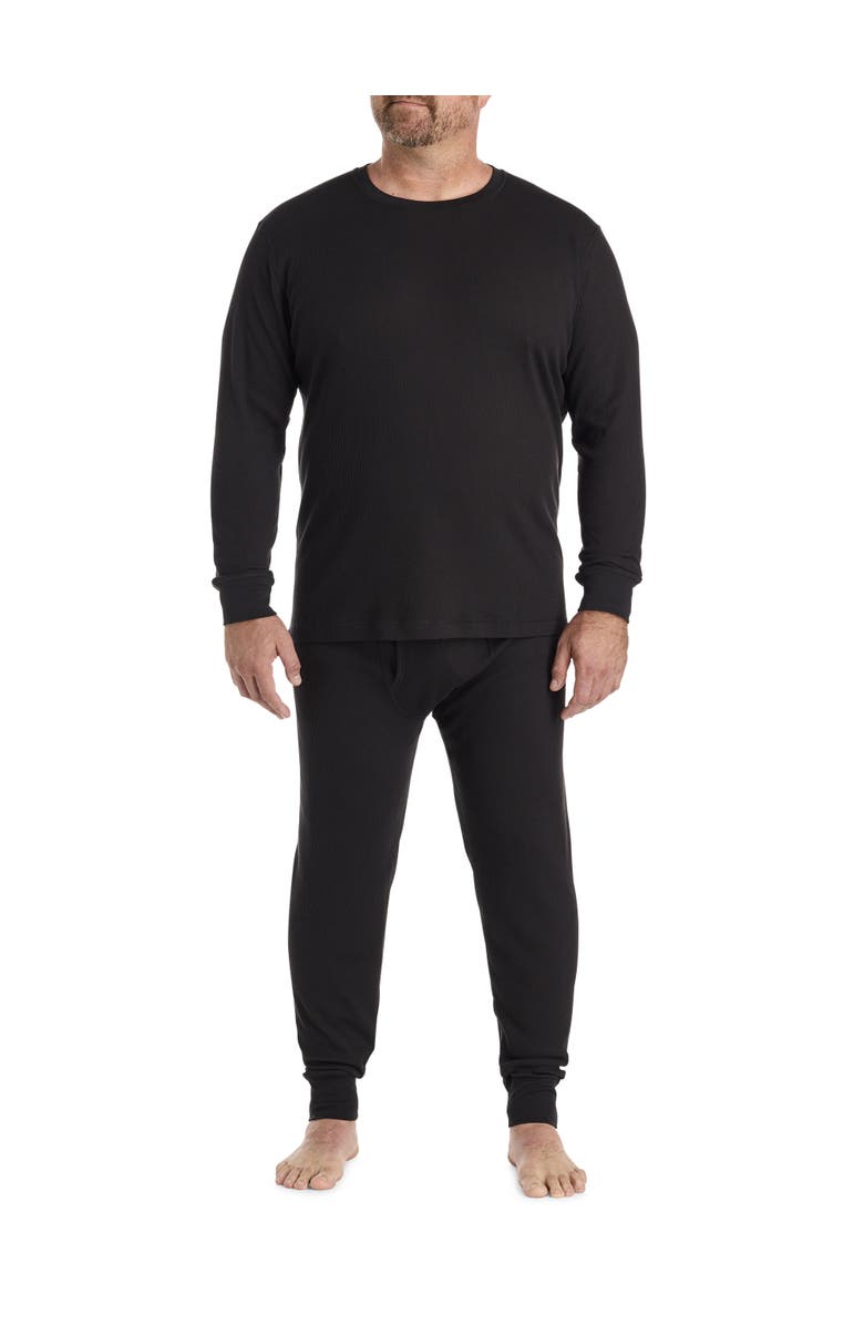 Harbor Bay by DXL Big & Tall Performance Waffle-Knit Thermal Crewneck Shirt, Alternate, color, Black