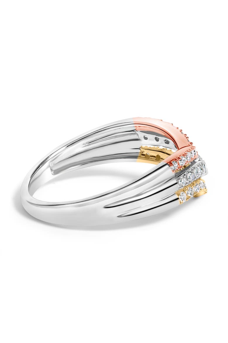 10K Gold Plated Sterling Silver 1/3 Cttw Tri-Color Chevron Diamond Stackable Ring, Alternate, color, Yellow Gold over Silver