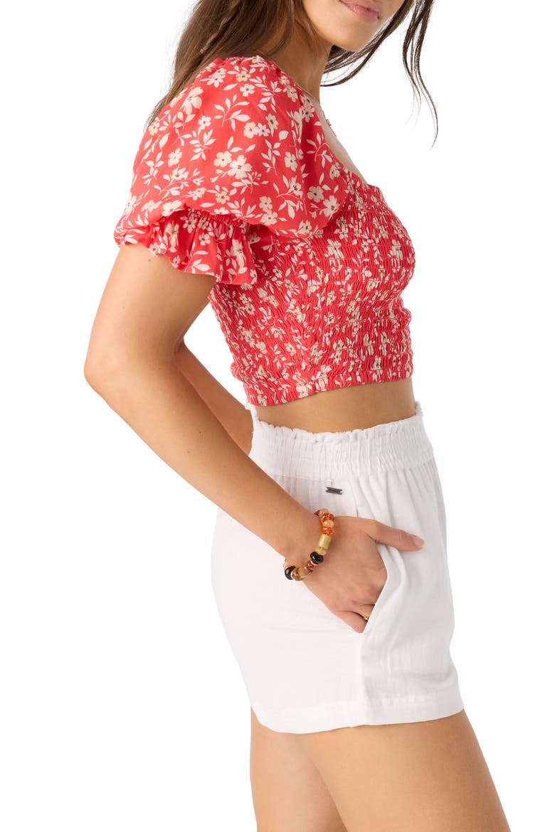 Lorna Floral Smocked Crop Top, Alternate, color, CAYENNE