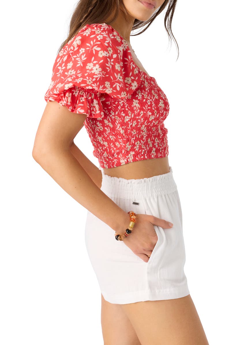 O'Neill Lorna Floral Smocked Crop Top, Alternate, color, Cayenne