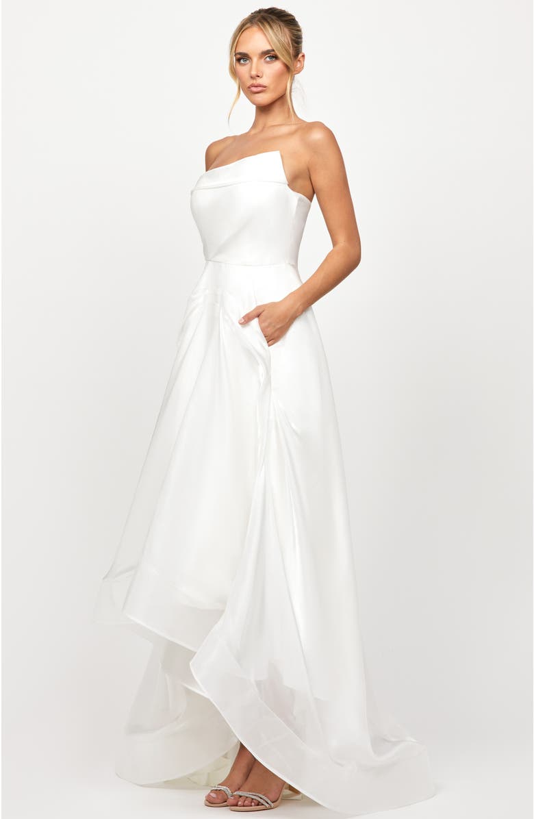 Bariano Faiy Asymertric Hi Low Gown, Alternate, color, White