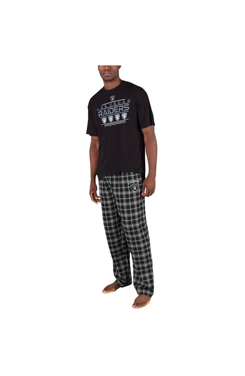 CONCEPTS SPORT Men's Concepts Sport Black/Silver Las Vegas Raiders Arctic T-Shirt & Flannel Pants Sleep Set, Main, color, 