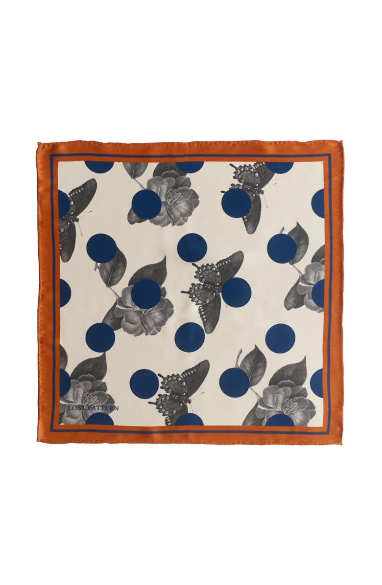 Lost Pattern Noir Floral Silk Pocket Square, Main, color, Orange