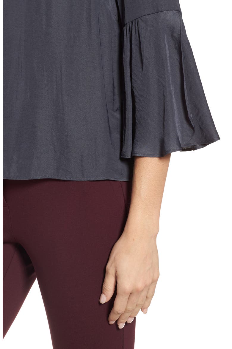 Hammer Satin Bell Sleeve Blouse, Alternate, color, EBONY