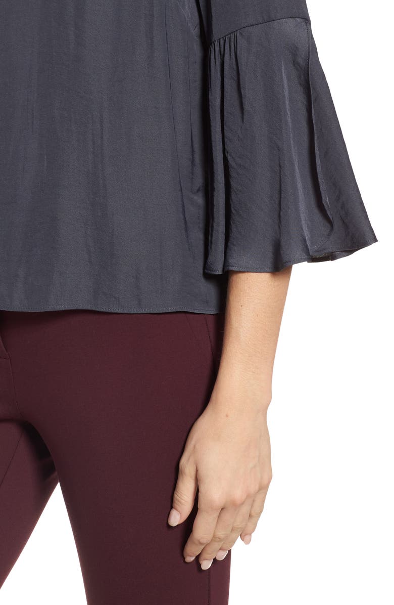 Vince Camuto Hammer Satin Bell Sleeve Blouse, Alternate, color, 