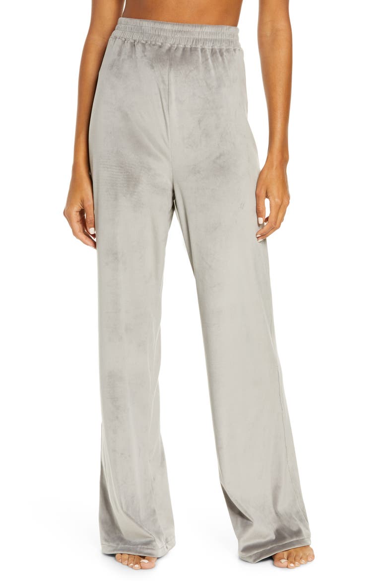 Velour Wide Leg Pants, Main, color, SMOKE