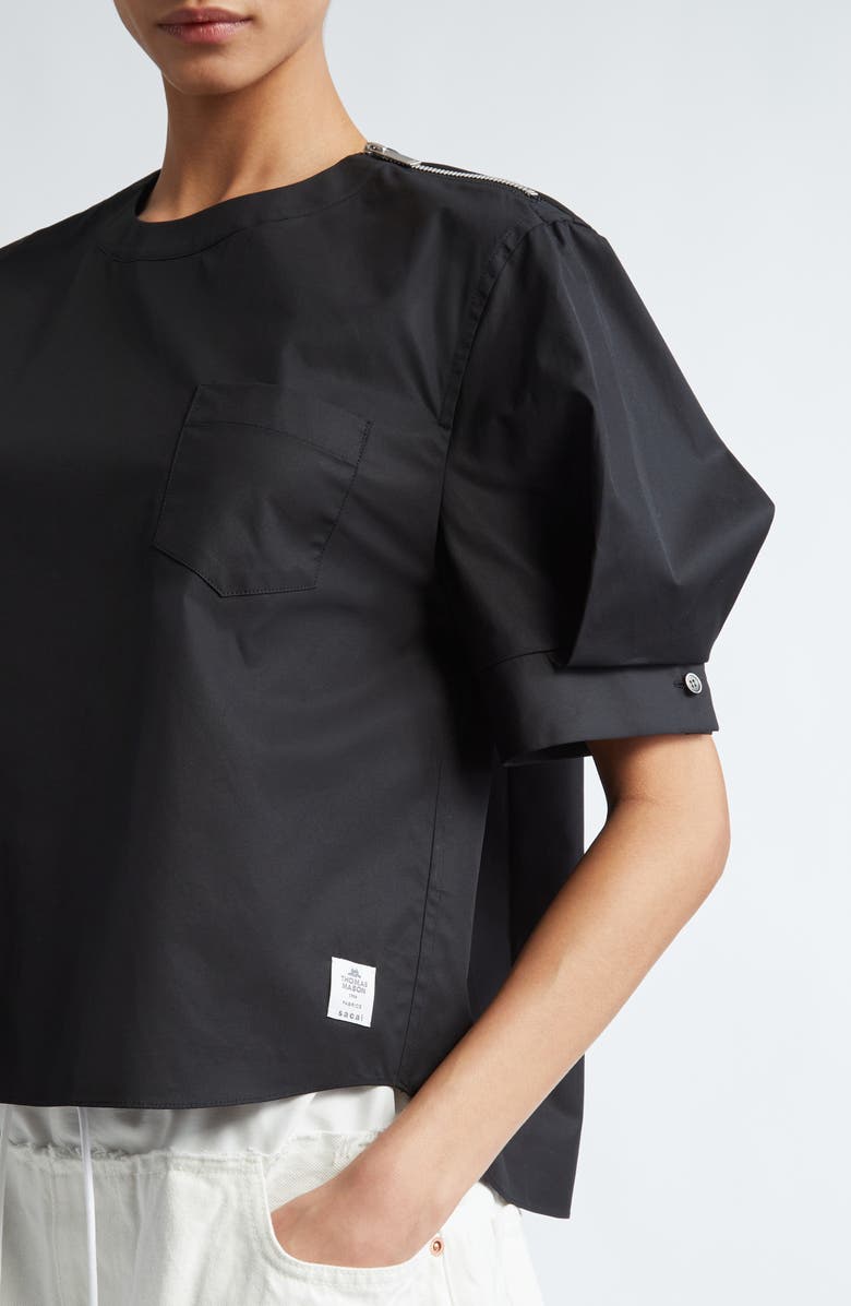 Sacai x Thomas Mason Puff Sleeve Cotton Poplin Top, Alternate, color, 