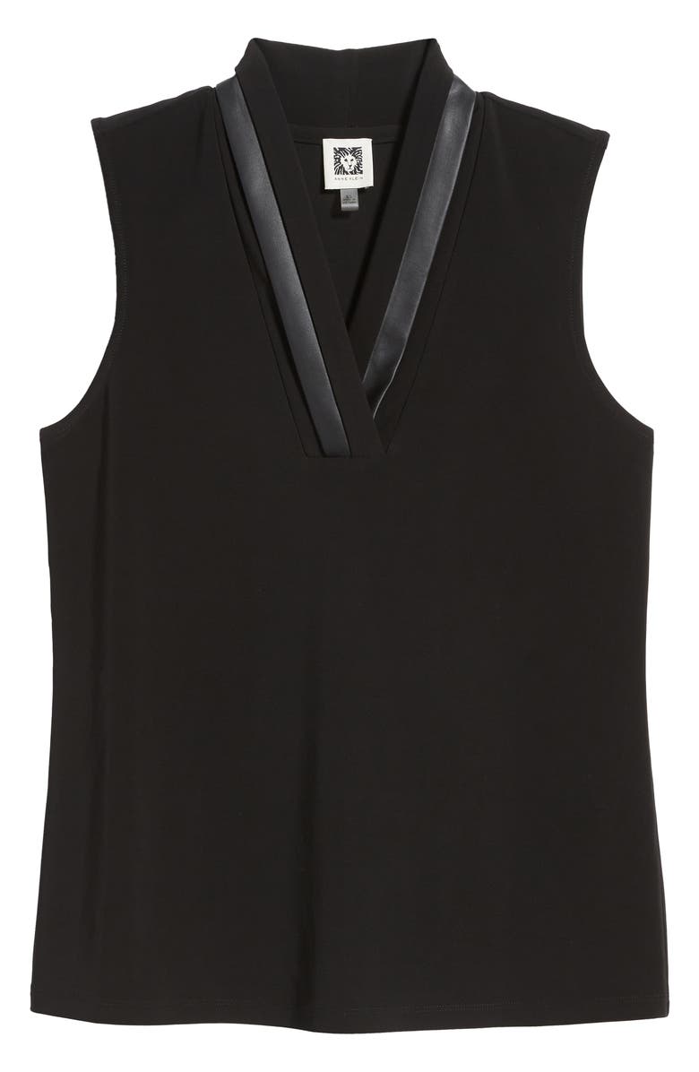Anne Klein Triple Pleat Faux Leather Trim Top, Alternate, color, 