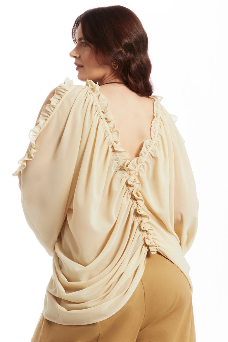 Draped Off The Shoulder Blouse, Alternate, color, PEBBLE