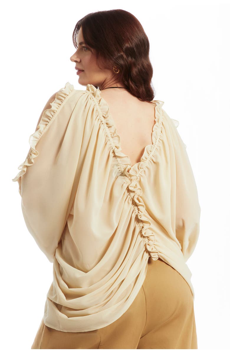 June + Vie Draped Off-The-Shoulder Blouse, Alternate, color, Pebble