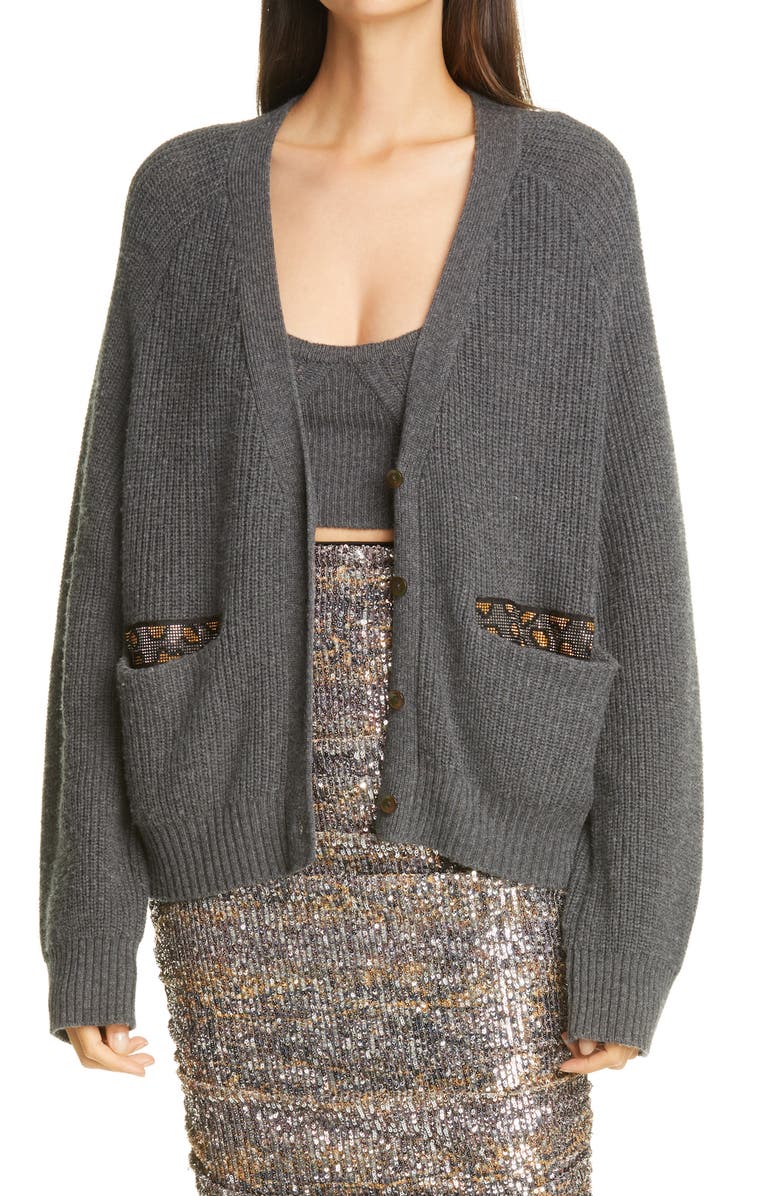 Le Superbe B2B Embellished Pocket Wool Blend Cardigan, Main, color,