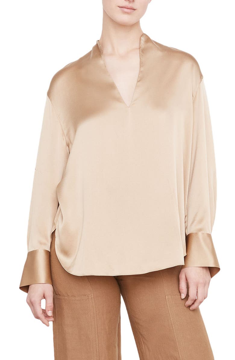 Vince Split Neck Silk Blouse, Main, color, 