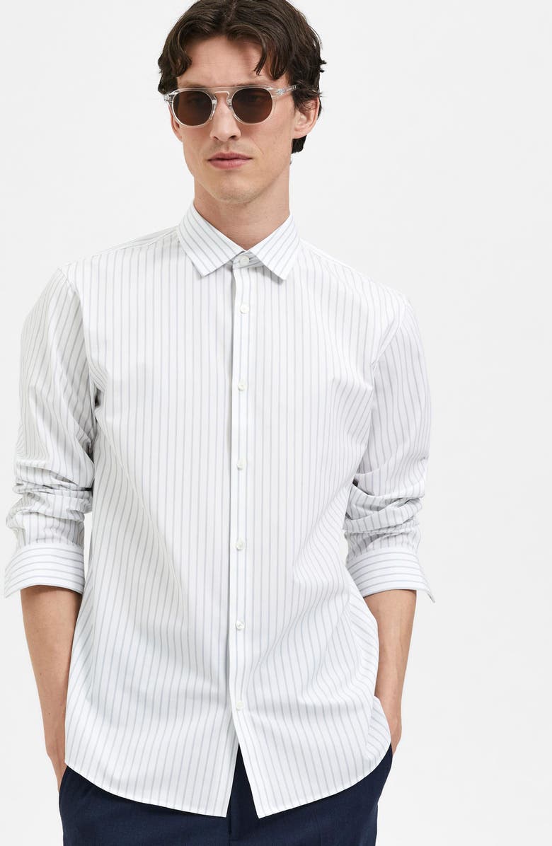Selected Homme Stripe Stretch Organic Cotton Blend Dress Shirt, Alternate, color, 