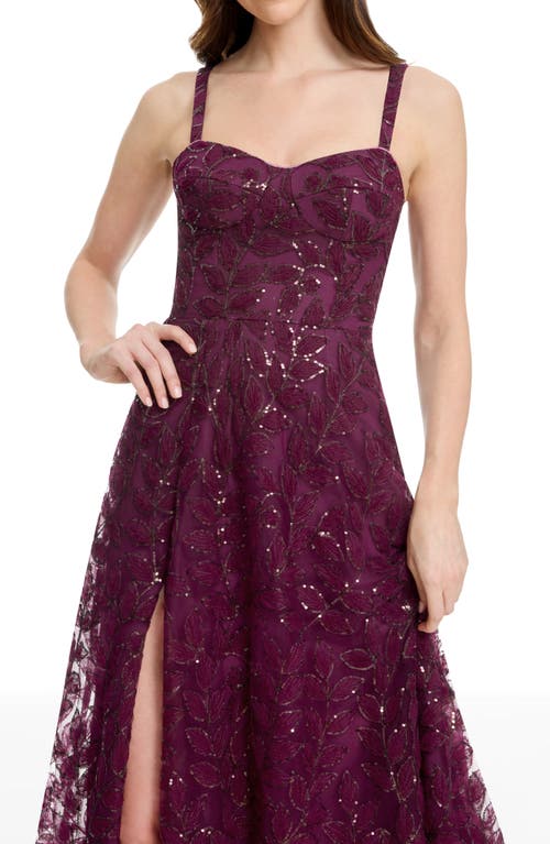 Dress The Population Piper Sequin Embroidered Gown In Burgundy