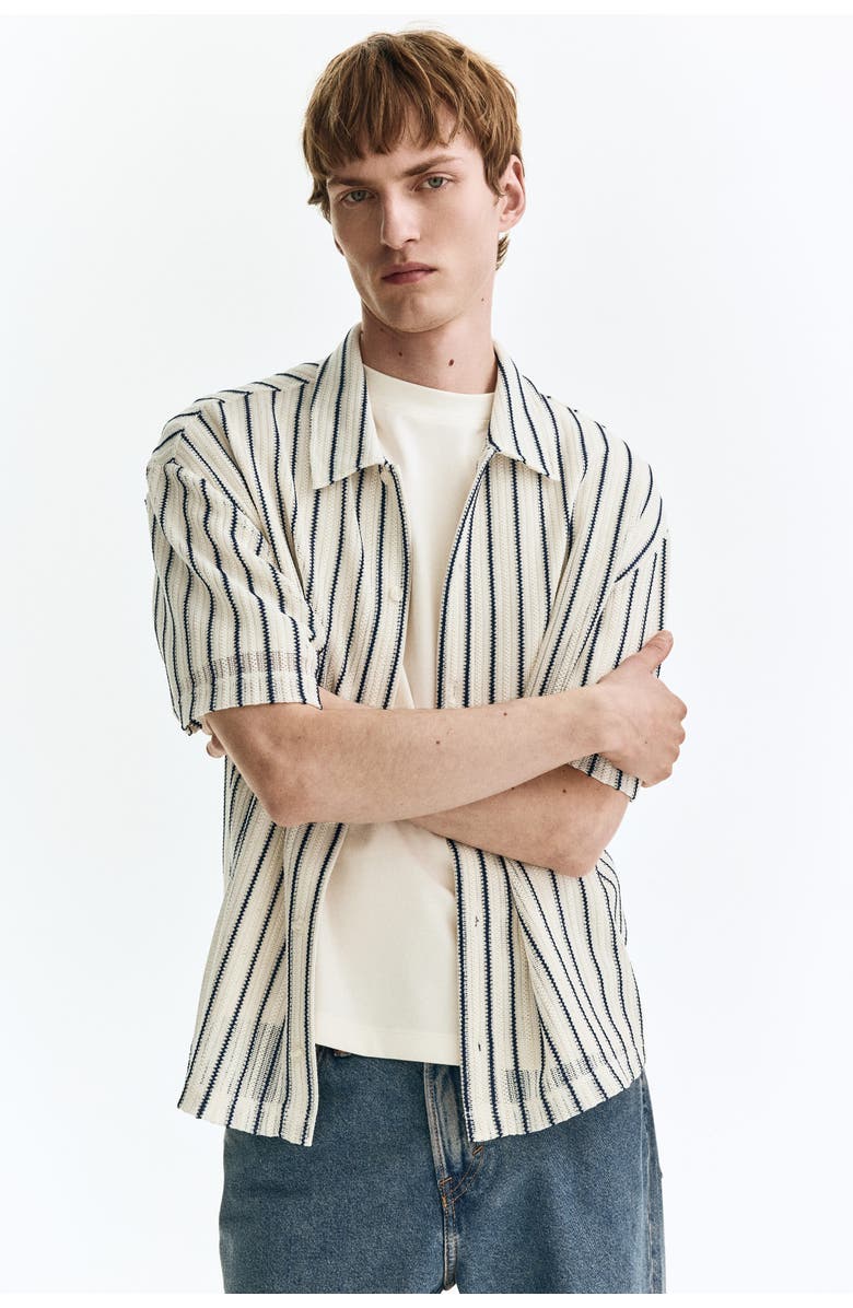 H&M Regular Fit Textured-knit Shirt, Alternate, color, White/Striped