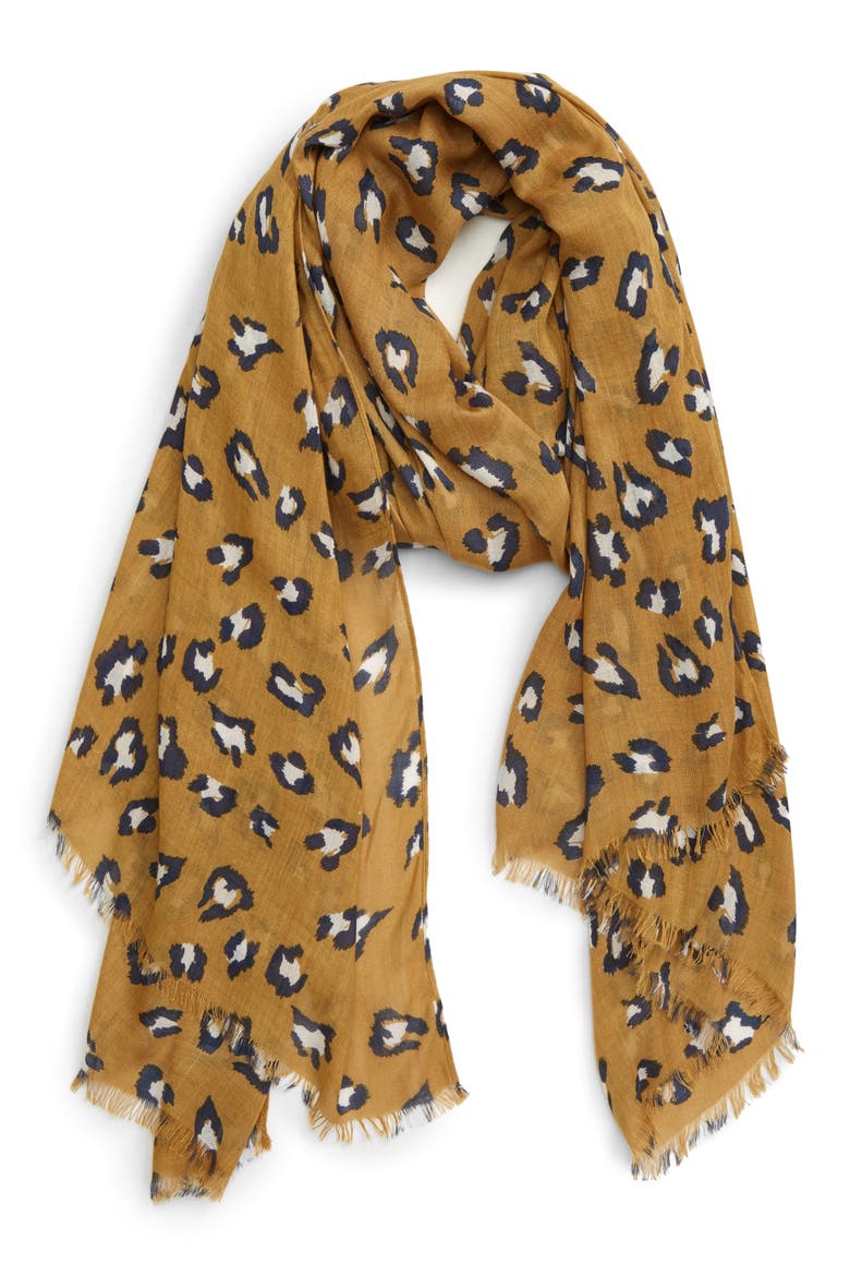 Leopard Print Scarf, Main, color, MARIGOLD COMBO