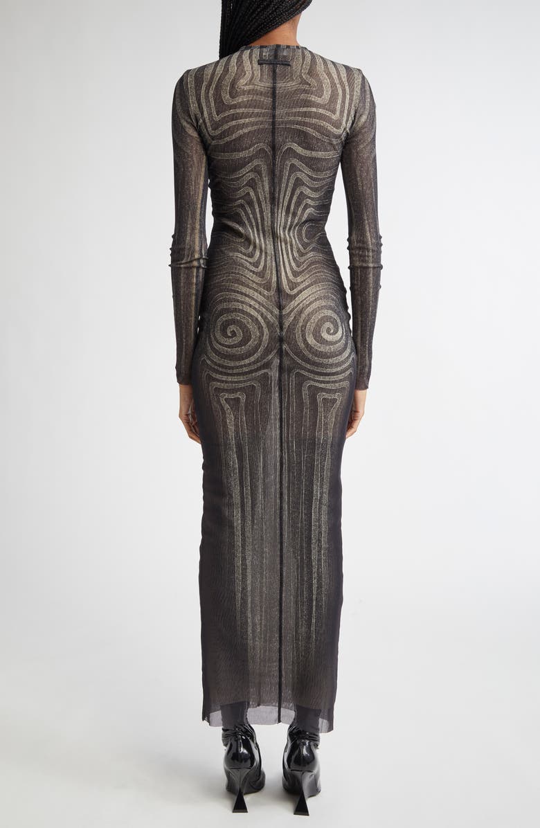 Jean Paul Gaultier Spiral Long Sleeve Mesh Dress, Alternate, color,